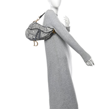 CHRISTIAN DIOR Canvas Reverse Embroidered Toile De Jouy Saddle Bag Grey