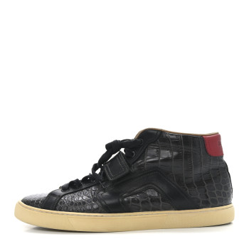 HERMES Shiny Porosus Crocodile Mens Quantum High Top Sneakers 44.5 Black