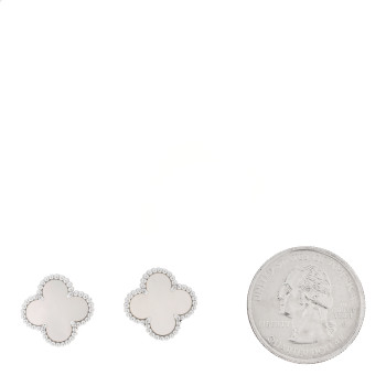 VAN CLEEF & ARPELS 18K White Gold Mother of Pearl Vintage Alhambra Earrings