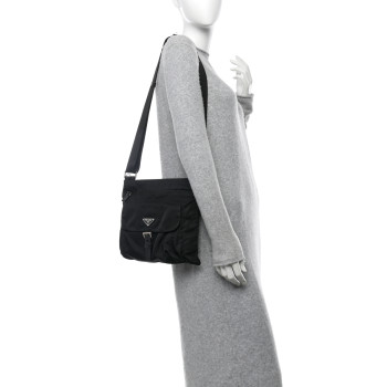 PRADA Tessuto Nylon Flat Messenger Bag Black