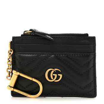GUCCI Calfskin Matelasse Chevron GG Marmont Key Case Card Holder Black