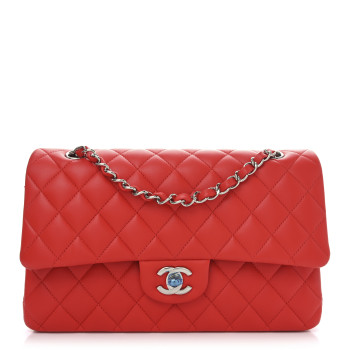 CHANEL Lambskin Quilted Medium Double Flap Red
