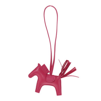 HERMES Milo Lambskin Grigri Rodeo Horse Bag Charm PM Rose Mexico