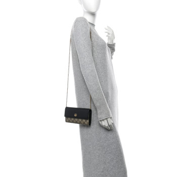 GUCCI Dollar Calfskin GG Supreme Monogram Petite GG Marmont Wallet Chain Bag Black Beige Ebony