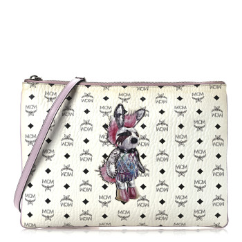 MCM Visetos Medium Punk Rabbit Crossbody Pouch White