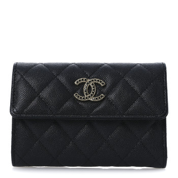 CHANEL Caviar Quilted Crystal CC Medium Flap Wallet Black
