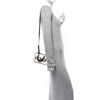 FENDI Canvas Vitello King Plexiglass Logo Embroidered Mini By The Way Top Handle Boston Bag White Rice Black
