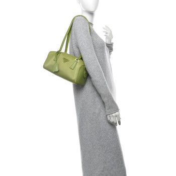 PRADA Re-Nylon Vitello Medium Top Handle Bag With Padlock Lawn Green