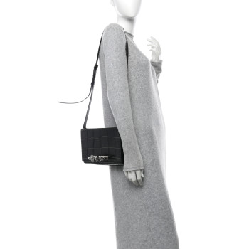 ALEXANDER MCQUEEN Crocodile Embossed Calfskin Four Ring Knuckle Crossbody Bag Black