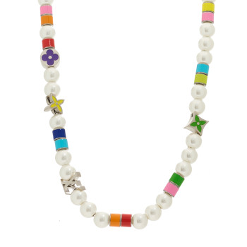 LOUIS VUITTON Metal Pearl Monogram Party Necklace