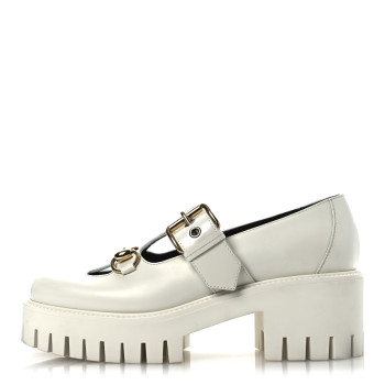 GUCCI Cordovan Lux Womens Horsebit Platform Mary Jane Loafers 38.5 Off White