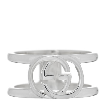 GUCCI Sterling Silver 9mm Interlocking G Open Band Ring 53 6.5