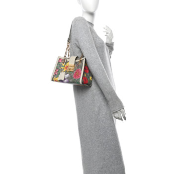 GUCCI GG Supreme Monogram Flora Textured Calfskin Small Padlock Tote Beige Ebony Multicolor Mystic White