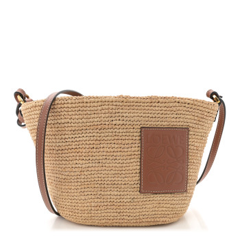 LOEWE Calfskin Raffia Anagram Paulas Ibiza Pochette Bag Natural Tan