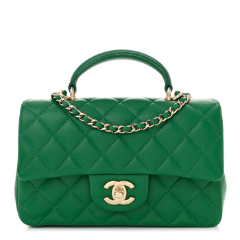CHANEL Lambskin Quilted Mini Top Handle Rectangular Flap Green