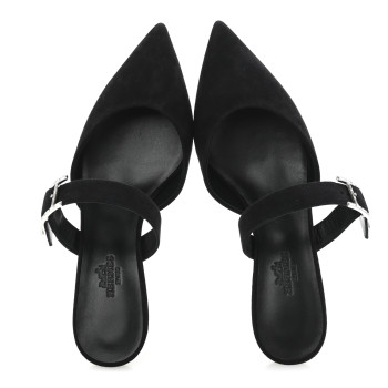 HERMES Suede Goatskin Blink Mules 36 Black