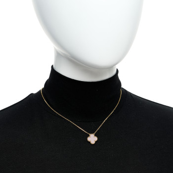 VAN CLEEF & ARPELS 18K Yellow Gold Carnelian Vintage Alhambra Pendant Necklace