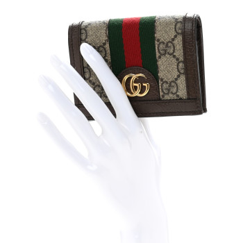 GUCCI GG Supreme Monogram Web Ophidia Card Case Beige New Acero