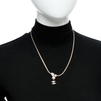 CHANEL Crystal Pearl CC Drop Necklace Gold