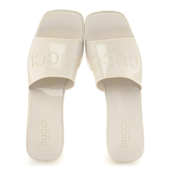 GUCCI Rubber Gucci Logo Womens Platform 20/60mm Slide Sandals 38 Mystic White