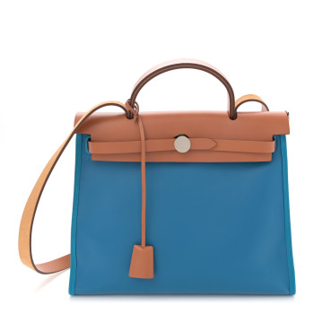 HERMES Toile H Berline Vache Hunter Herbag Zip 31 PM Bleu Zanzibar Natural