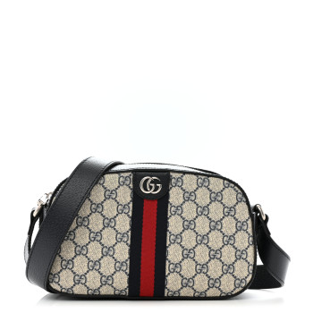 GUCCI GG Supreme Monogram Textured Dollar Calfskin Web Small Ophidia Camera Bag Beige Blue