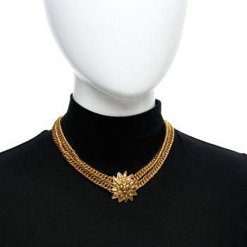 CHANEL Multi Strand Chain Leo Lion Sun Medallion Necklace Gold