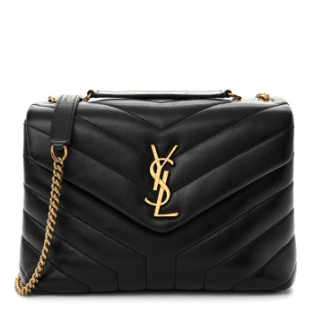 SAINT LAURENT Calfskin Y Quilted Monogram Small Loulou Chain Satchel Black