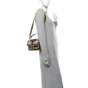 FENDI Fabric Jacquard FF Floral Embroidered Baguette Tobacco Moro Multicolor