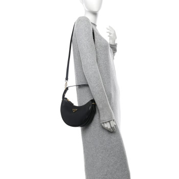 PRADA Soft Calfskin Arque Shoulder Bag Black
