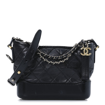 CHANEL Aged Calfskin Quilted Small Gabrielle Hobo Black