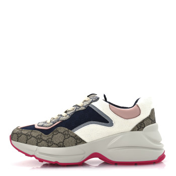 GUCCI GG Supreme Monogram Mix Monogram Womens Rhyton Sneakers 39 London Blue Beige Pale Pink