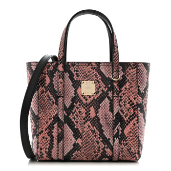 MCM Snakeskin Embossed Mini Toni Shopper Tote Blush Pink