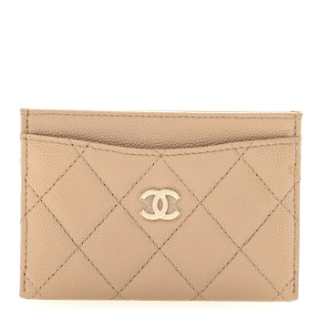 CHANEL Caviar Quilted Card Holder Beige