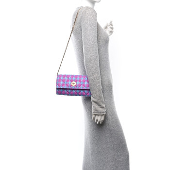 VERSACE Tweed Quilted Medusa Wallet on Chain Crossbody Pink Blue