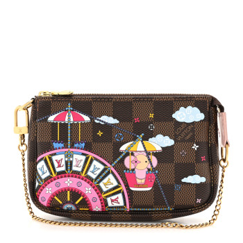 LOUIS VUITTON Damier Ebene 2020 Christmas Animation Big Wheel Mini Pochette Accessories Rose Ballerine