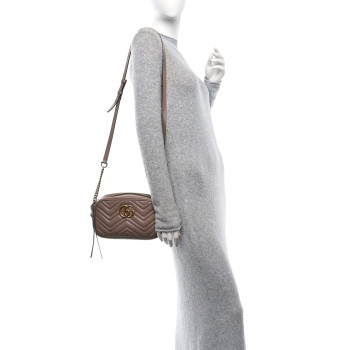 GUCCI Calfskin Matelasse Small GG Marmont Chain Shoulder Bag Porcelain Rose