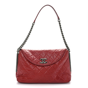 CHANEL Glazed Calfskin Hobo Red