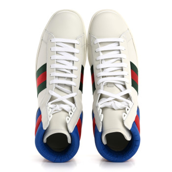 GUCCI Calfskin Web Mens Ace High Top Sneakers 9 White Bright Splash