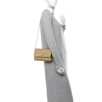 VERSACE Metallic Calfskin Medusa Clutch With Chain Gold