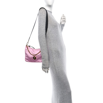 VERSACE Nylon Tribute Chain Crossbody Shoulder Bag Light Pink