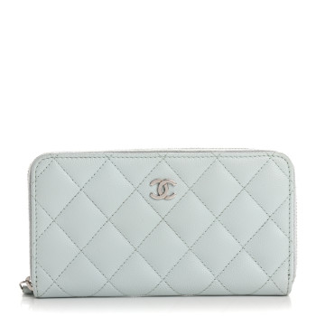 CHANEL Caviar Quilted Medium Zip Around Wallet Light Blue