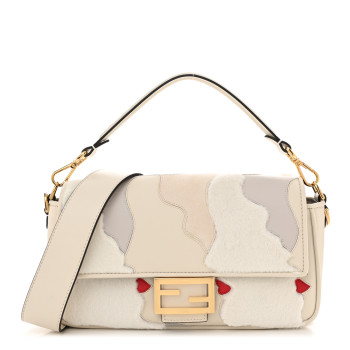 FENDI Mink Fur Nappa Faces Baguette Multicolor Bianco Carta