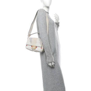 FENDI Mink Fur Nappa Faces Baguette Multicolor Bianco Carta