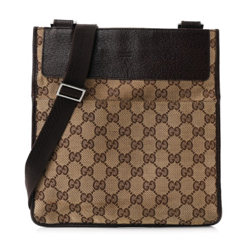 GUCCI Monogram Flat Messenger Bag Dark Brown