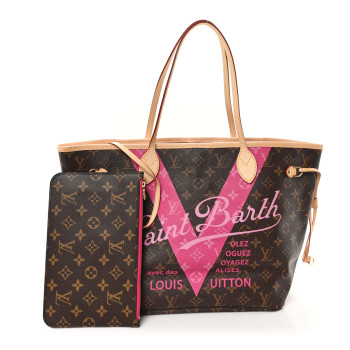 LOUIS VUITTON Monogram Saint Barth V Neverfull MM Hot Pink