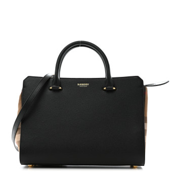 BURBERRY Calfskin Mega Check Small Banwell Tote Black