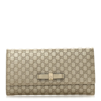 GUCCI Metallic Microguccissima Bow Continental Wallet Golden Beige