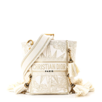 CHRISTIAN DIOR Canvas Embroidered Reve d'Infini Small D-Bubble Bucket Bag Gold