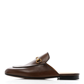 GUCCI Calfskin Womens Princetown Slippers 38.5 Fondente Brown